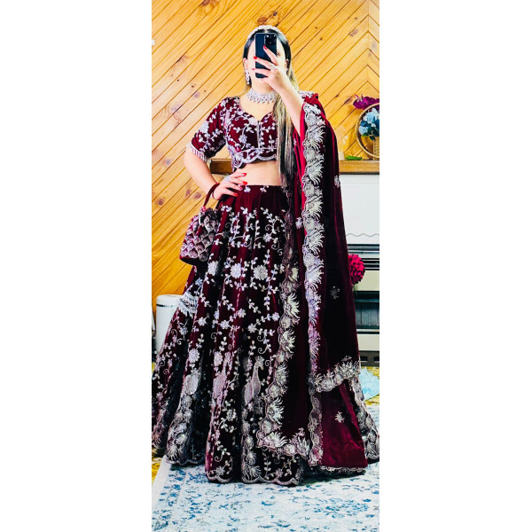 Velvet lehenga Choli set for Bridal, Reception and Anniversary