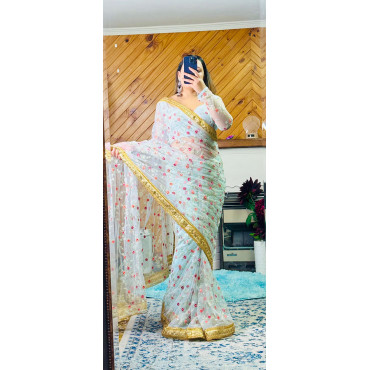 Heavy Party Wear Designer Saree Set - Saree, Blouse & Petticoat 